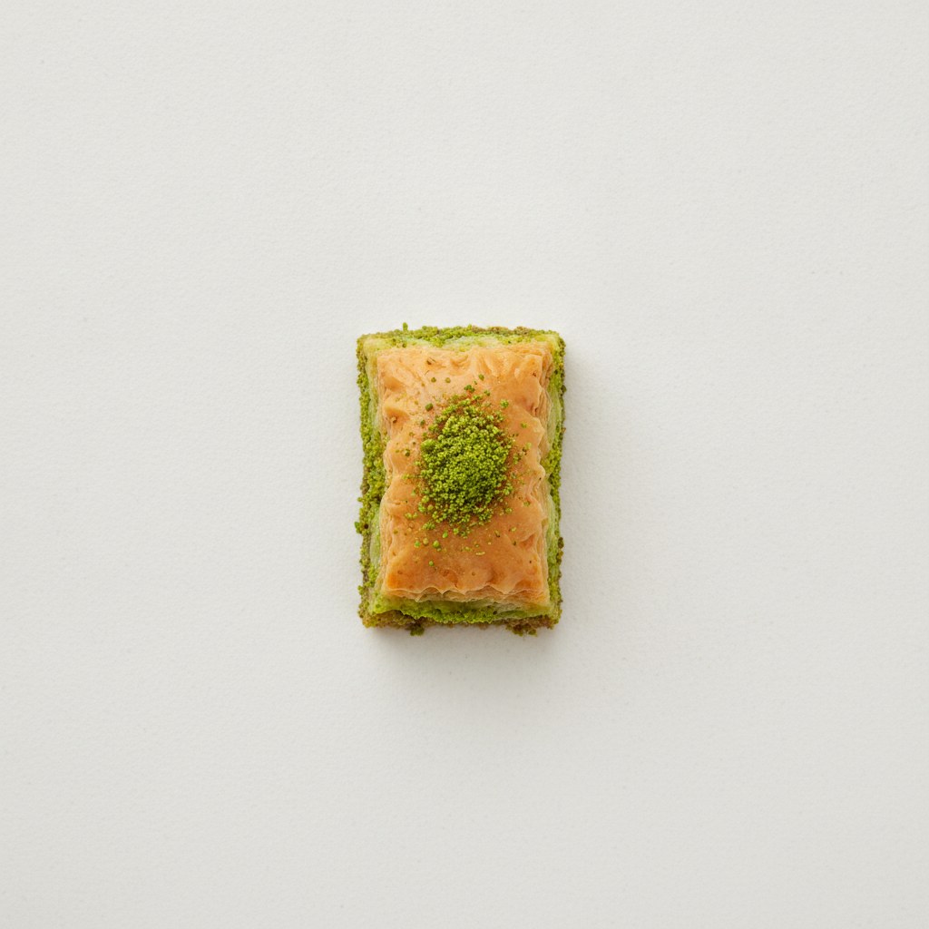 Fıstıklı Sarma baklava, üstten kare kompozisyon